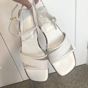 Amalfi by Rangoni White Leather Wedge Kitten Heel Wedding Sandals Size 7 1/2